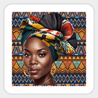 Beautiful African Woman on Tribal Background 2 Sticker